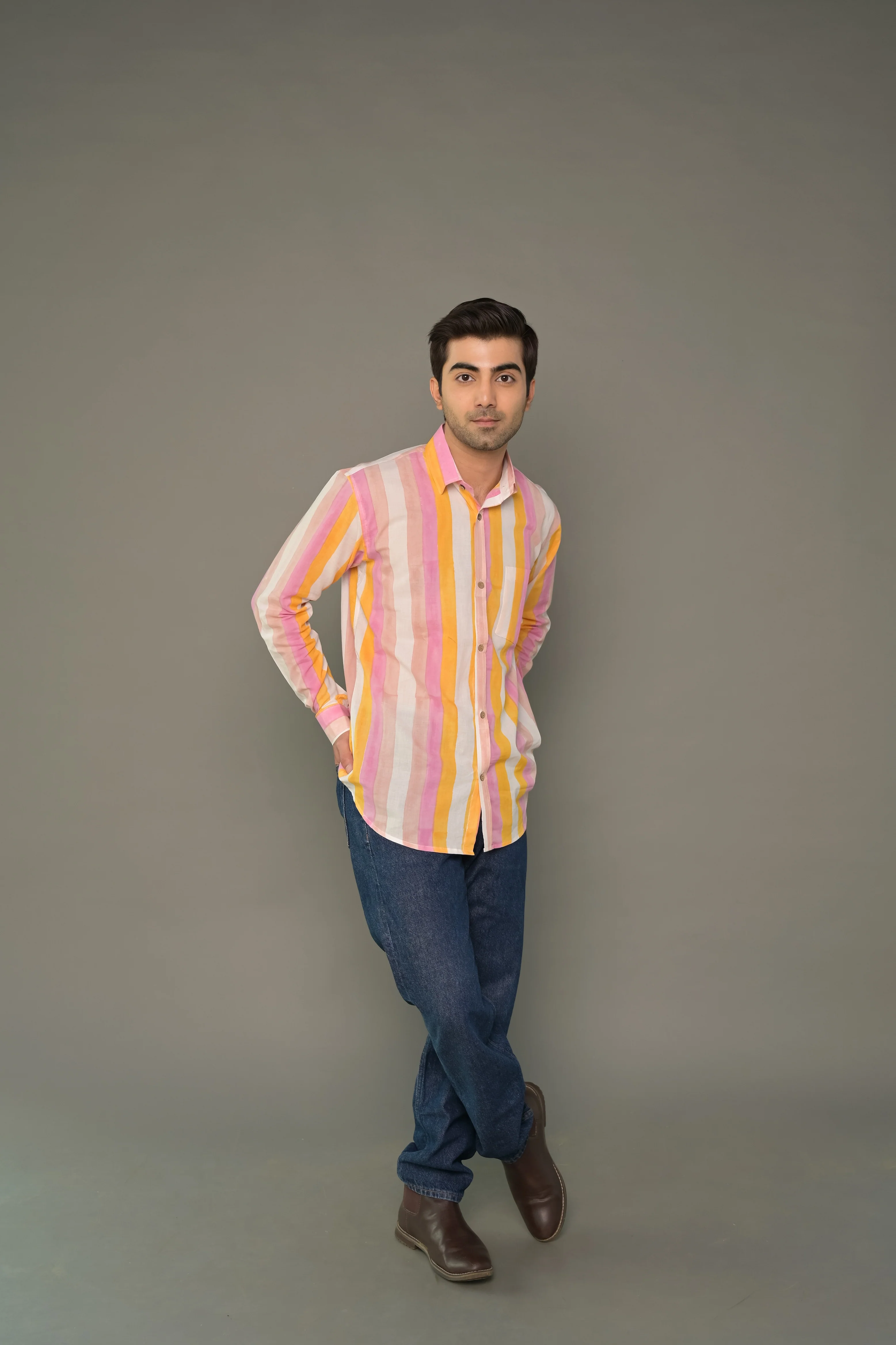 Multicolour 'Magic' Striped Cotton Dress & Shirt Combo - Image 4