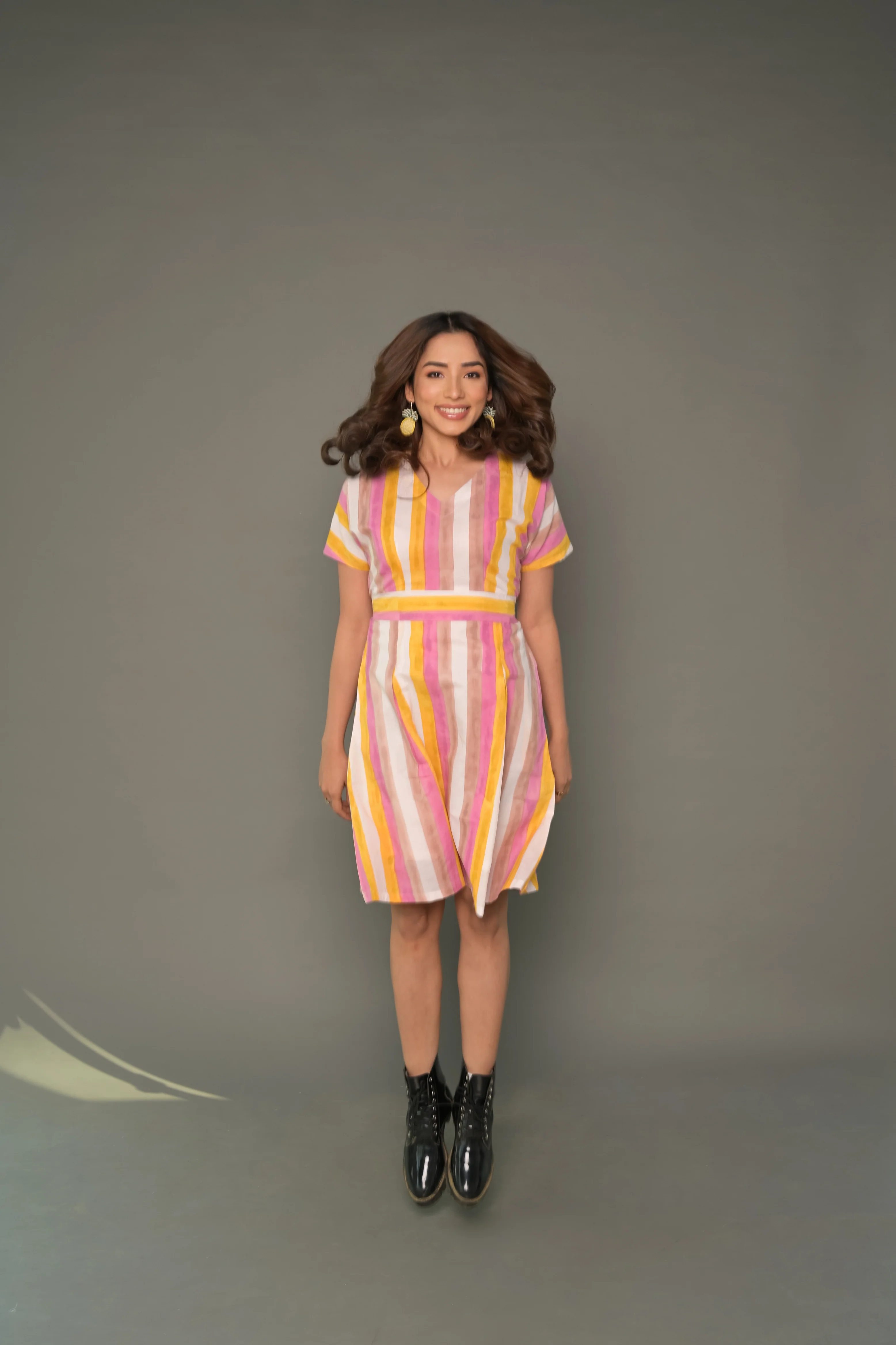 Multicolour 'Magic' Striped Cotton Dress & Shirt Combo - Image 8