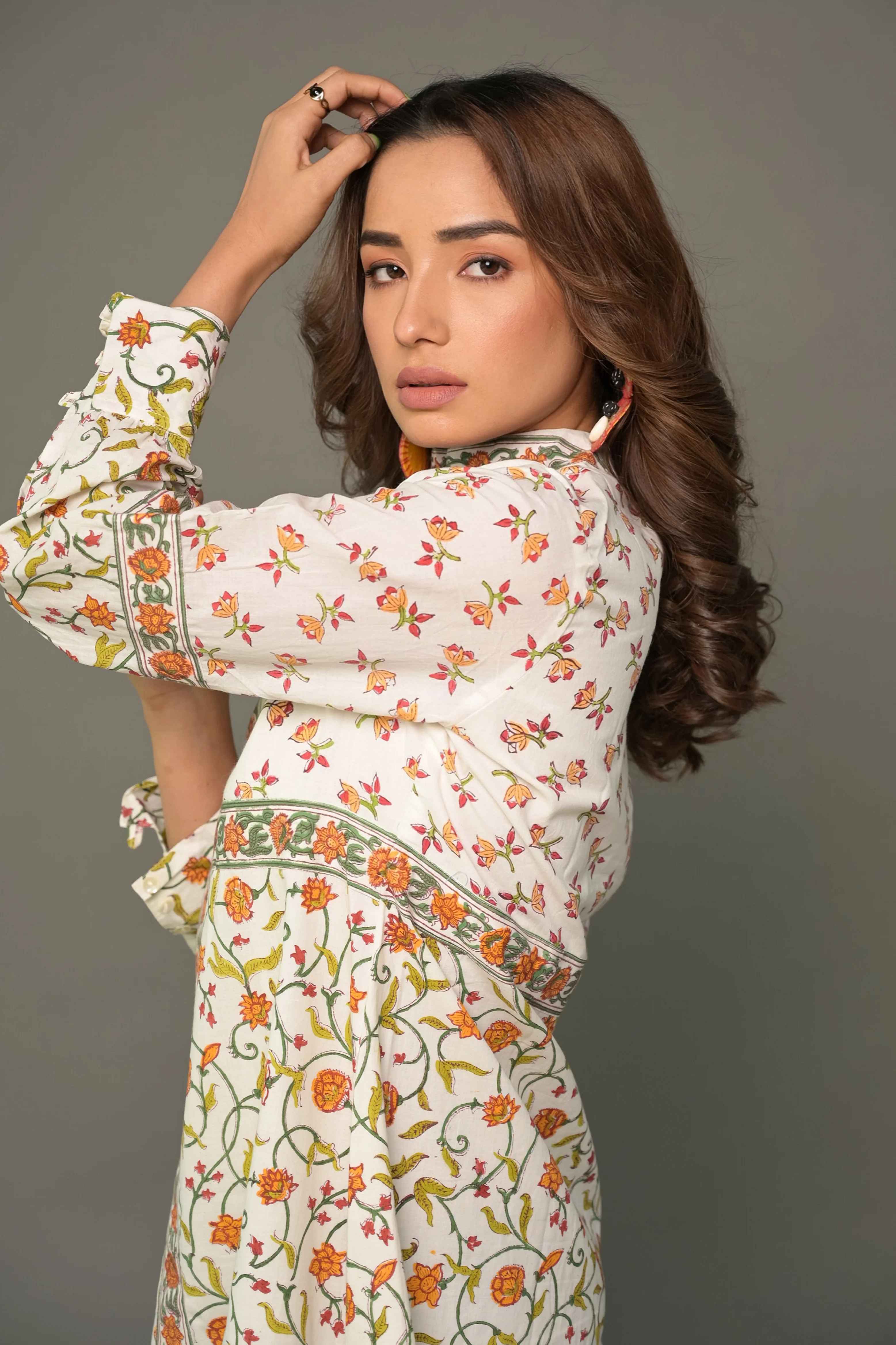 Orange 'Ornamental' Hand Block Printed Cotton Short Dress - Image 3
