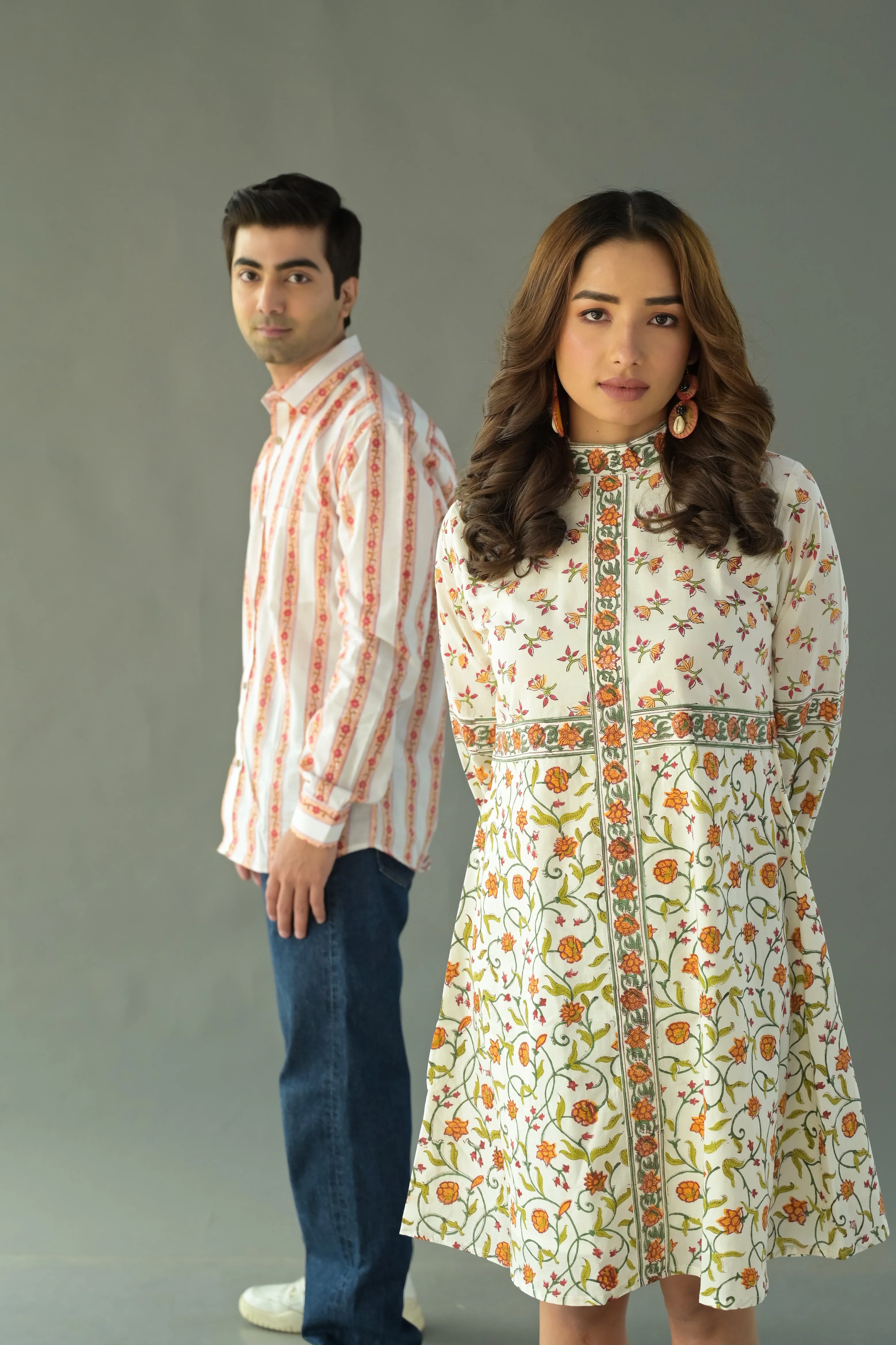 Orange 'Ornamental' Hand Block Printed Cotton Short Dress - Image 5