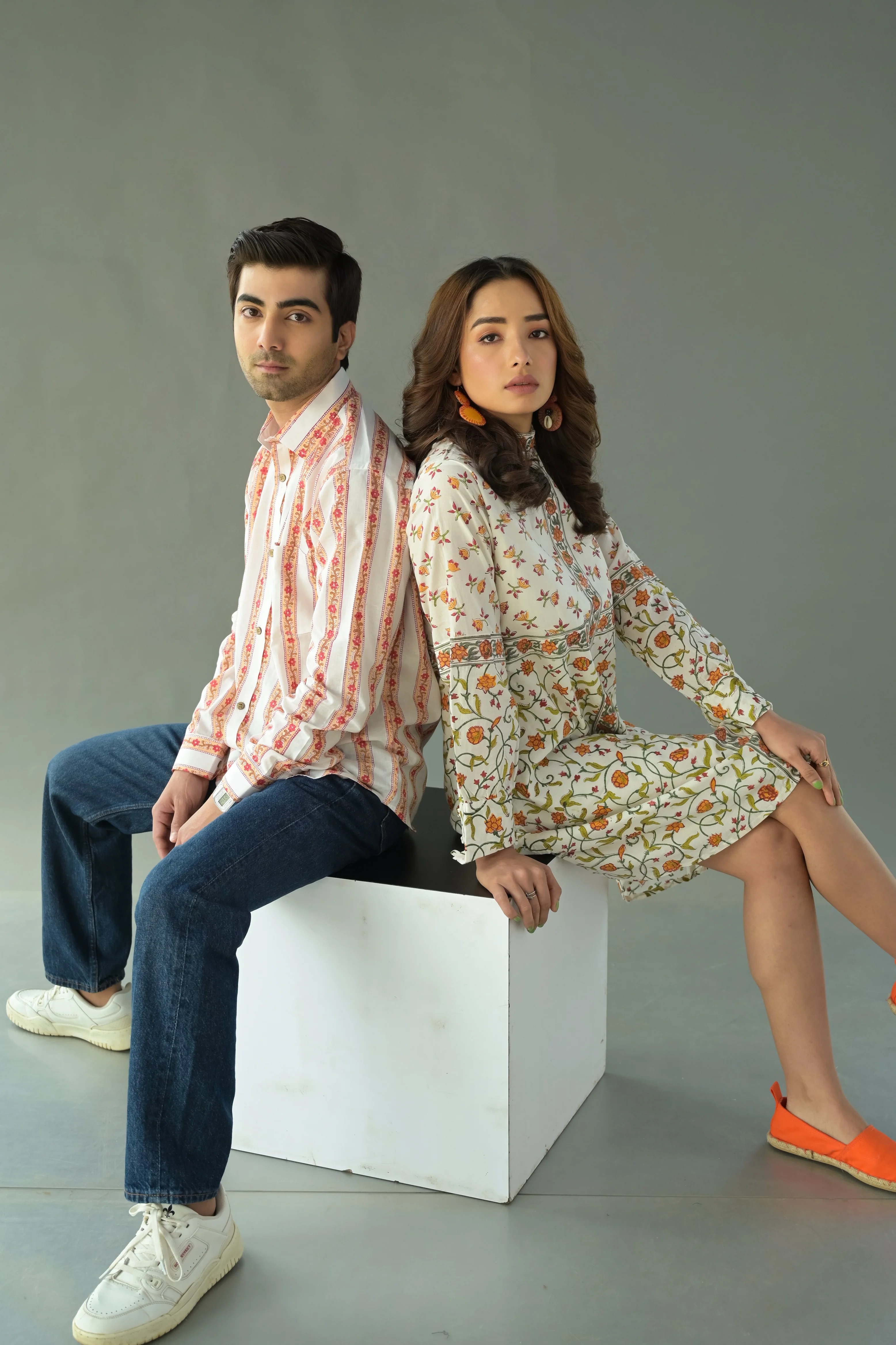 Orange 'Ornamental' Hand Block Printed Cotton Short Dress - Image 6