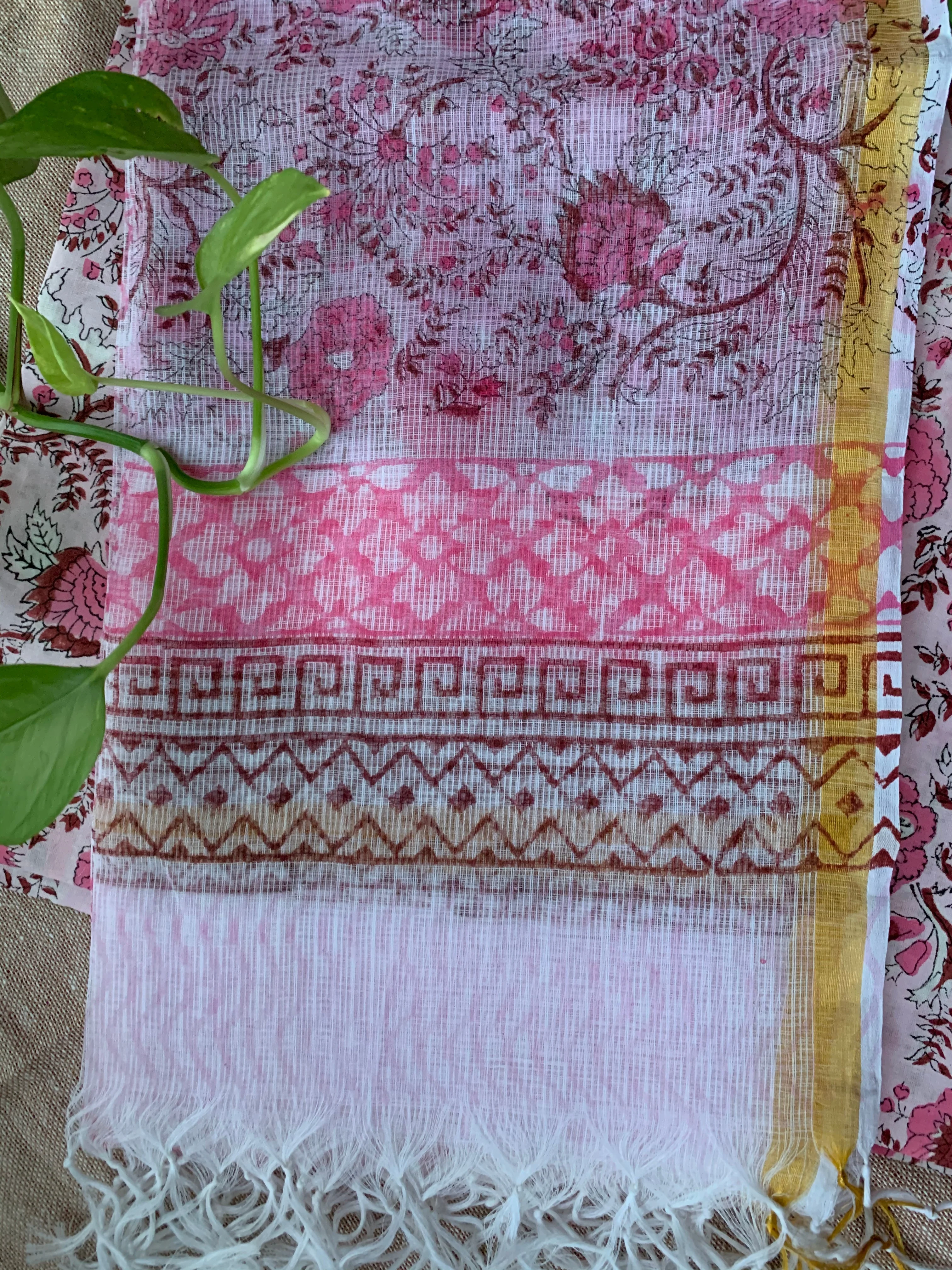 Pink-White Bagiyaan Unstitched Suit Set with Doria Dupatta - Image 4